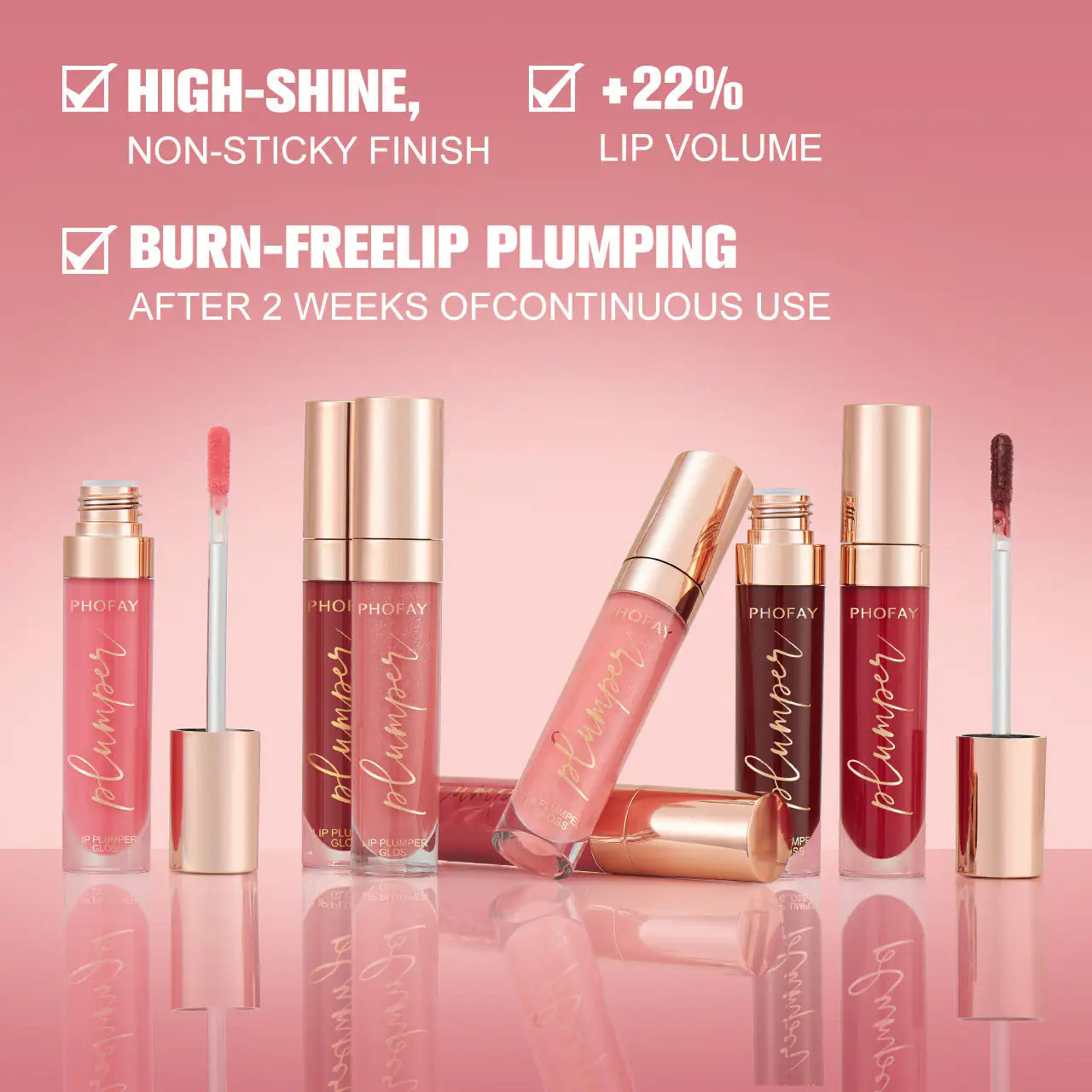 PHOFAY Shiny Lip Plumper Gloss - Soft Pink Glow